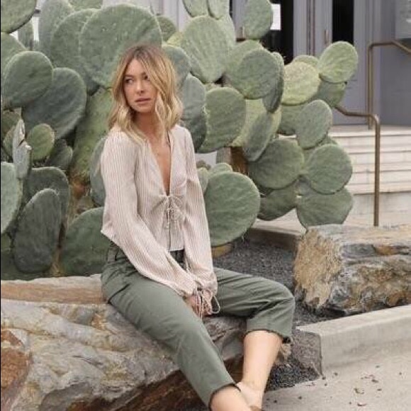 CLOSING SALE! Striped open front with tie blouse - Picture 3 of 5